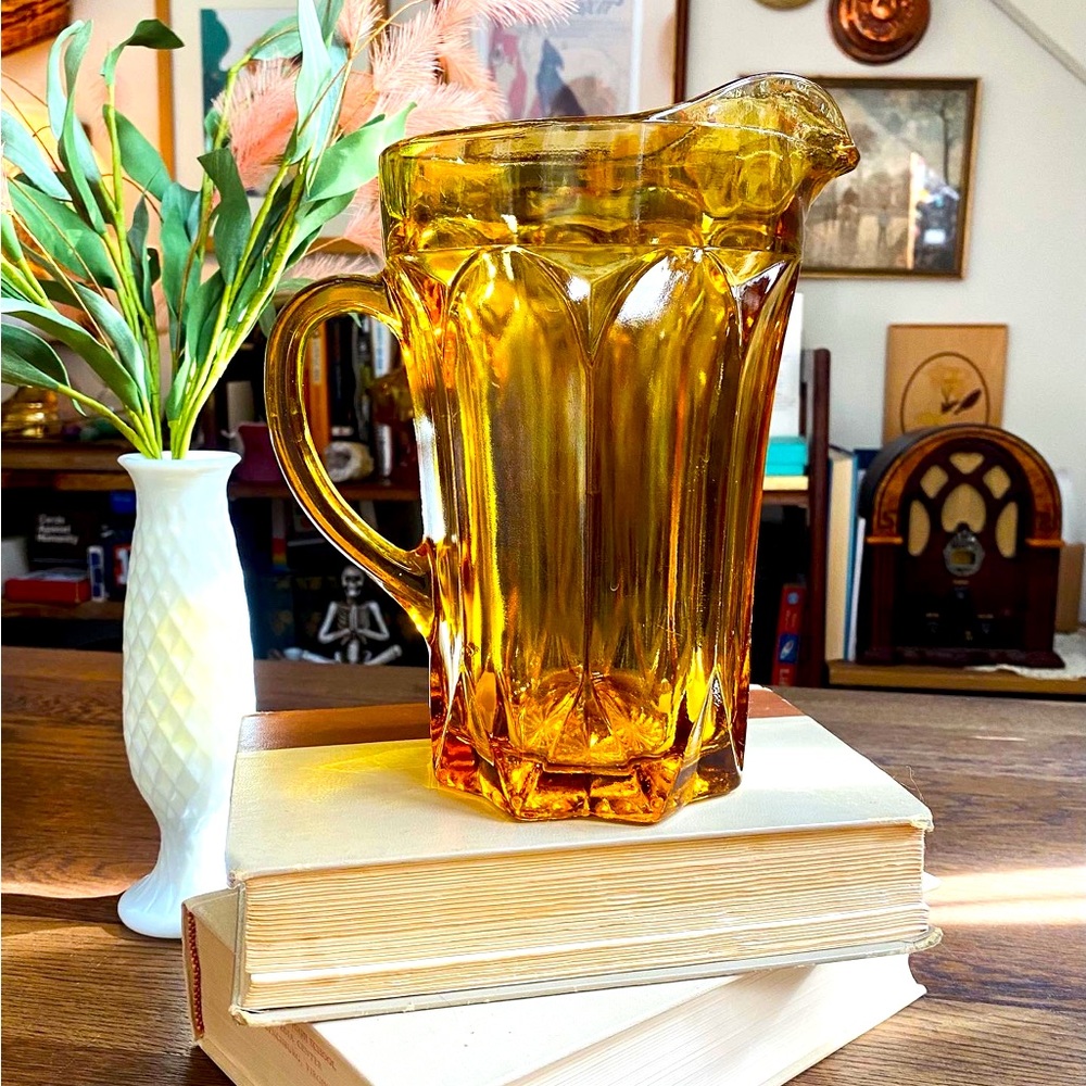 Mid-Century Modern Anchor Hocking Amber Glass Drink Pitcher
